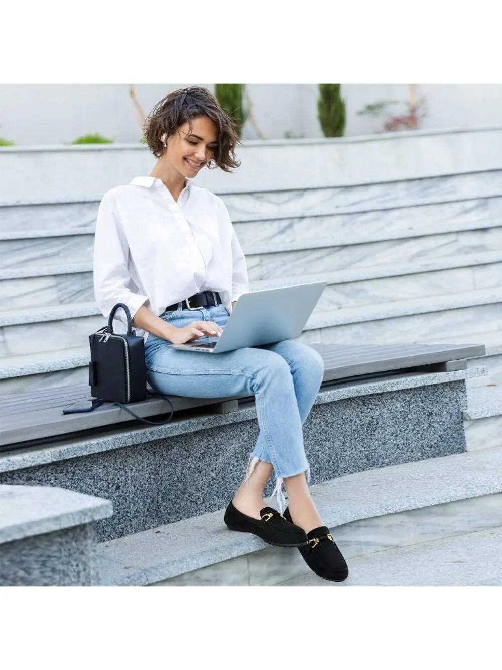 Women's Black Faux Leather Comfortable Casual Moccasins Flexible Flats Shoes